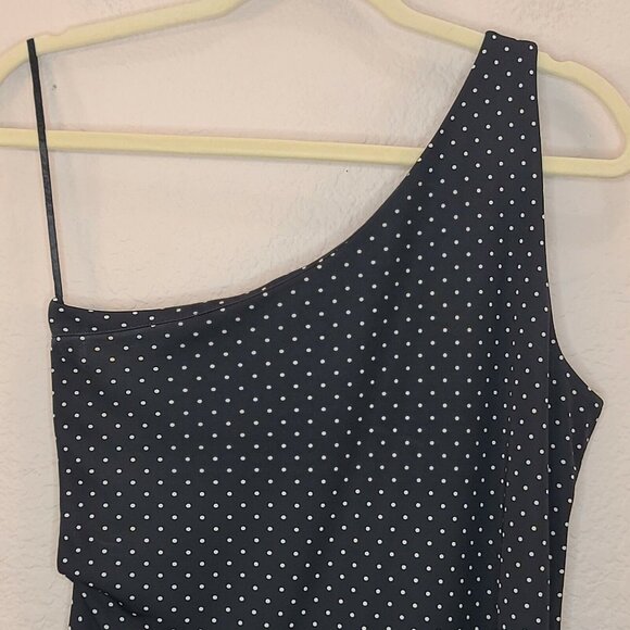 Lauren Ralph Lauren Womens Dress Medium Black White Polka Dot One Shoulder Maxi - Picture 3 of 12